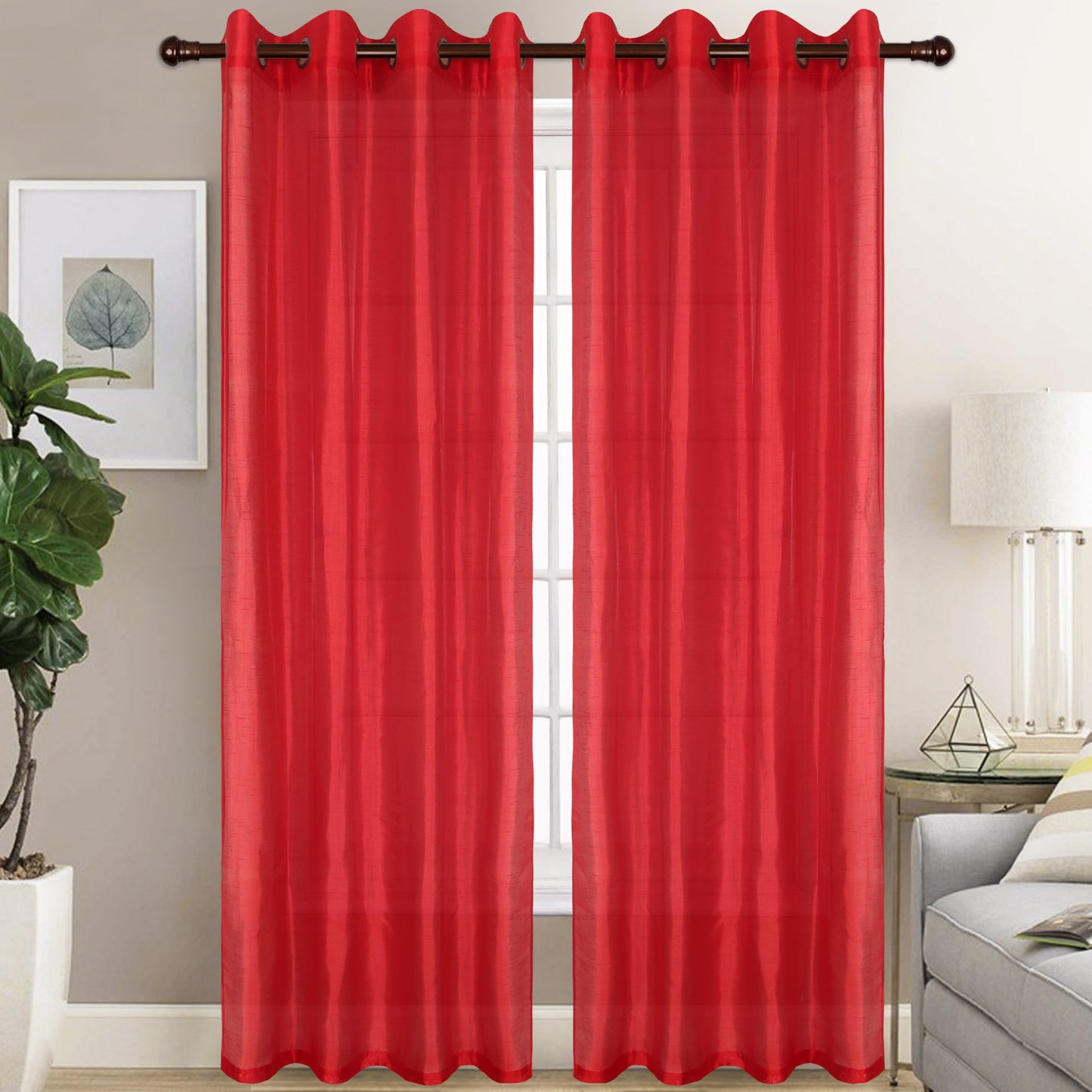 Christina - Faux Silk Semi Sheer Panel - Set of Two - Assorted Colors