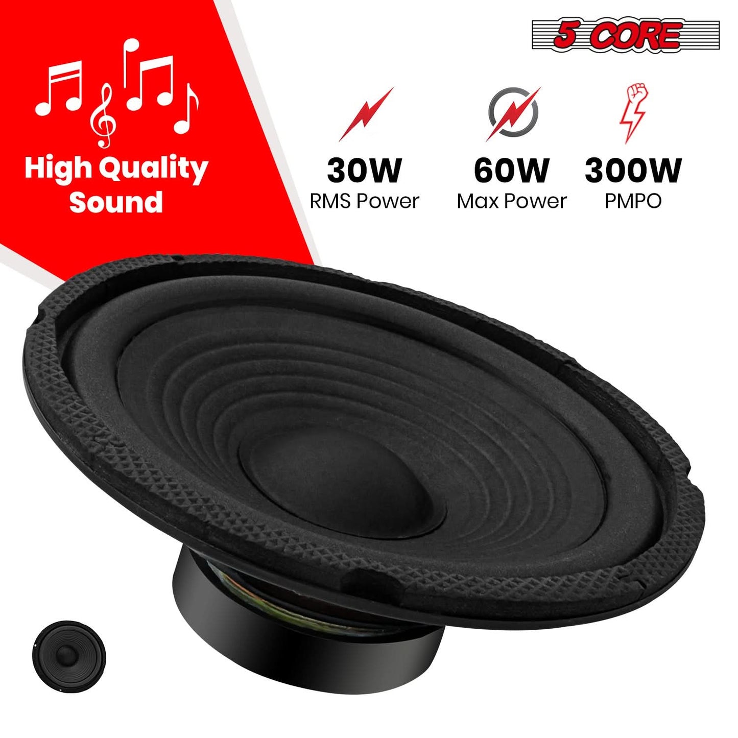 5Core 6 Inch Subwoofer speaker 300 Watt Car Subwoofer 4 Ohm