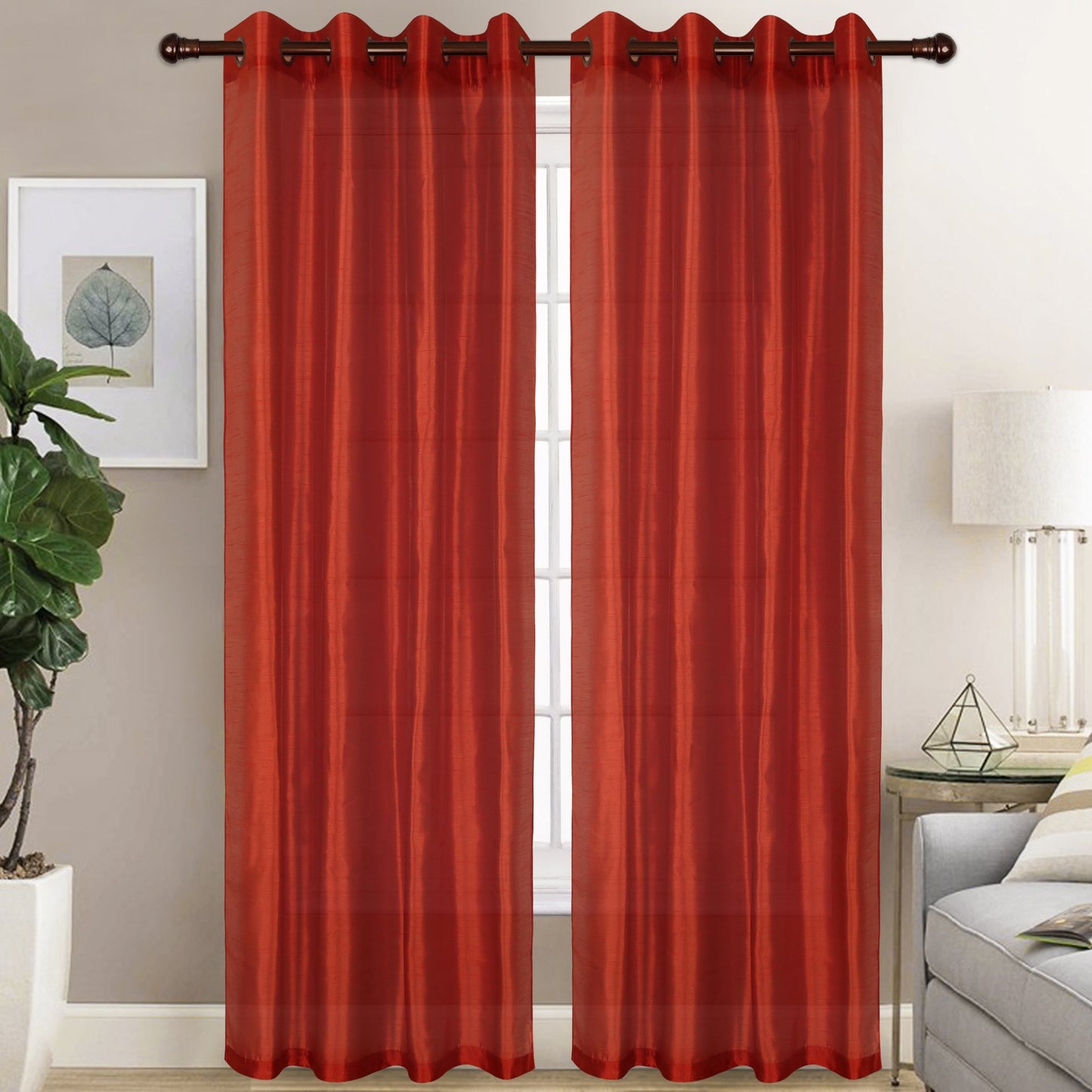 Christina - Faux Silk Semi Sheer Panel - Set of Two - Assorted Colors