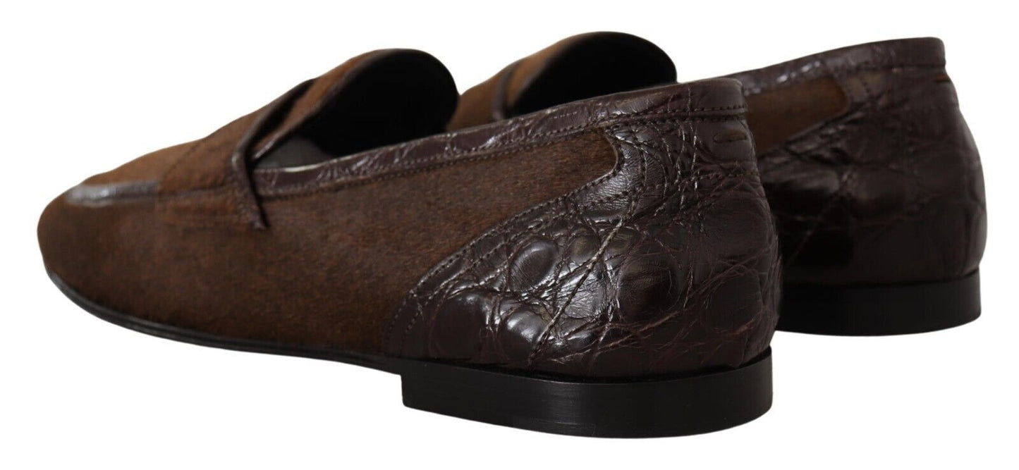 Dolce & Gabbana Brown Exotic Leather Mens Slip On Loafers Shoes - Walbiz.com