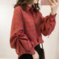 Womens Loose Fit Button Front Bell Sleeves Plaid Shirt