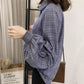 Womens Loose Fit Button Front Bell Sleeves Plaid Shirt