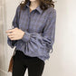 Womens Loose Fit Button Front Bell Sleeves Plaid Shirt