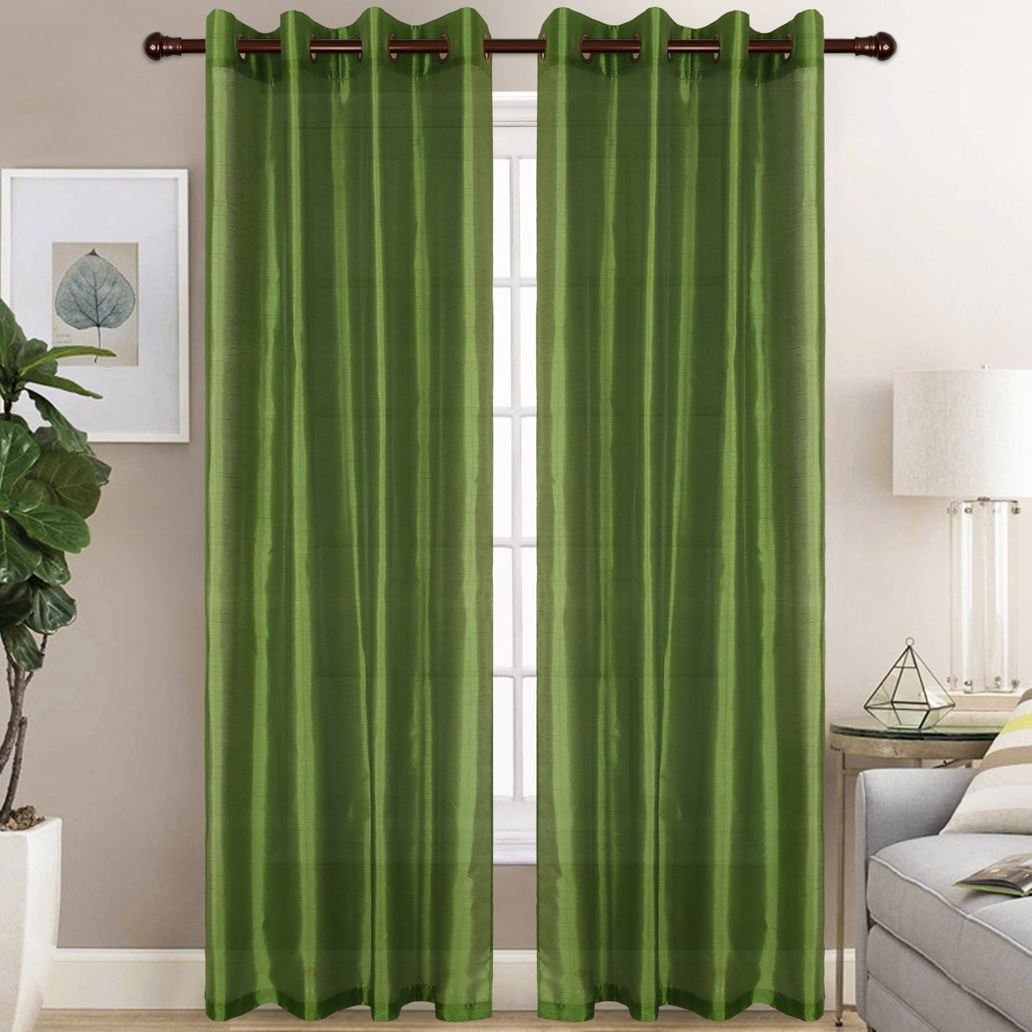 Christina - Faux Silk Semi Sheer Panel - Set of Two - Assorted Colors