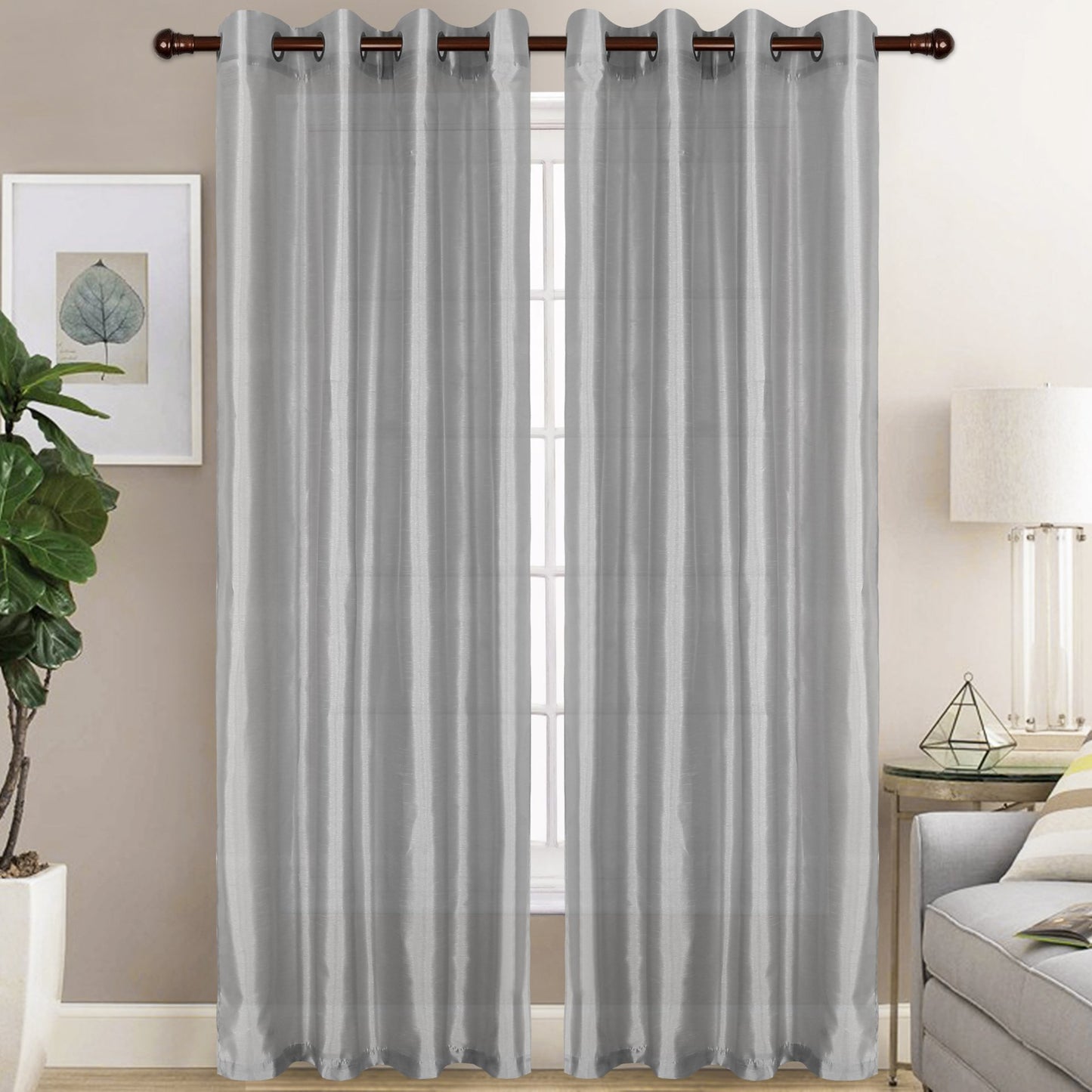 Christina - Faux Silk Semi Sheer Panel - Set of Two - Assorted Colors