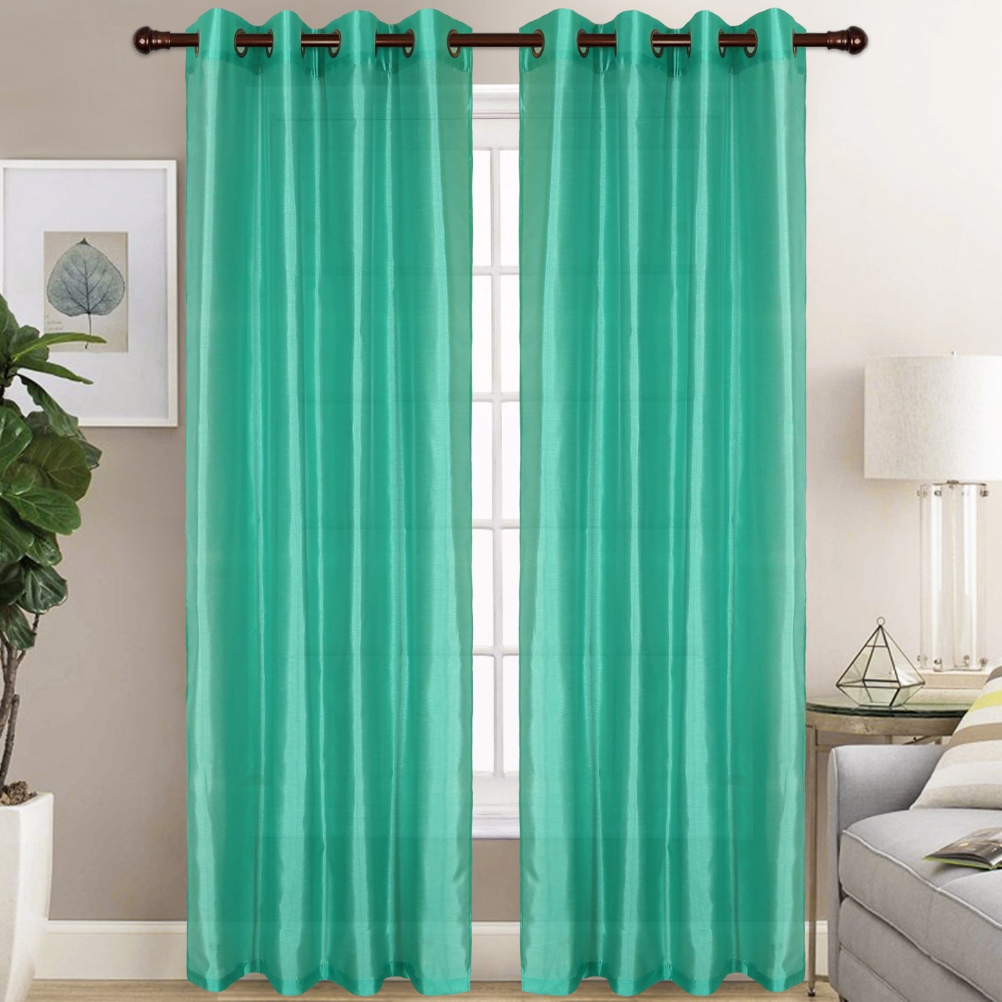 Christina - Faux Silk Semi Sheer Panel - Set of Two - Assorted Colors