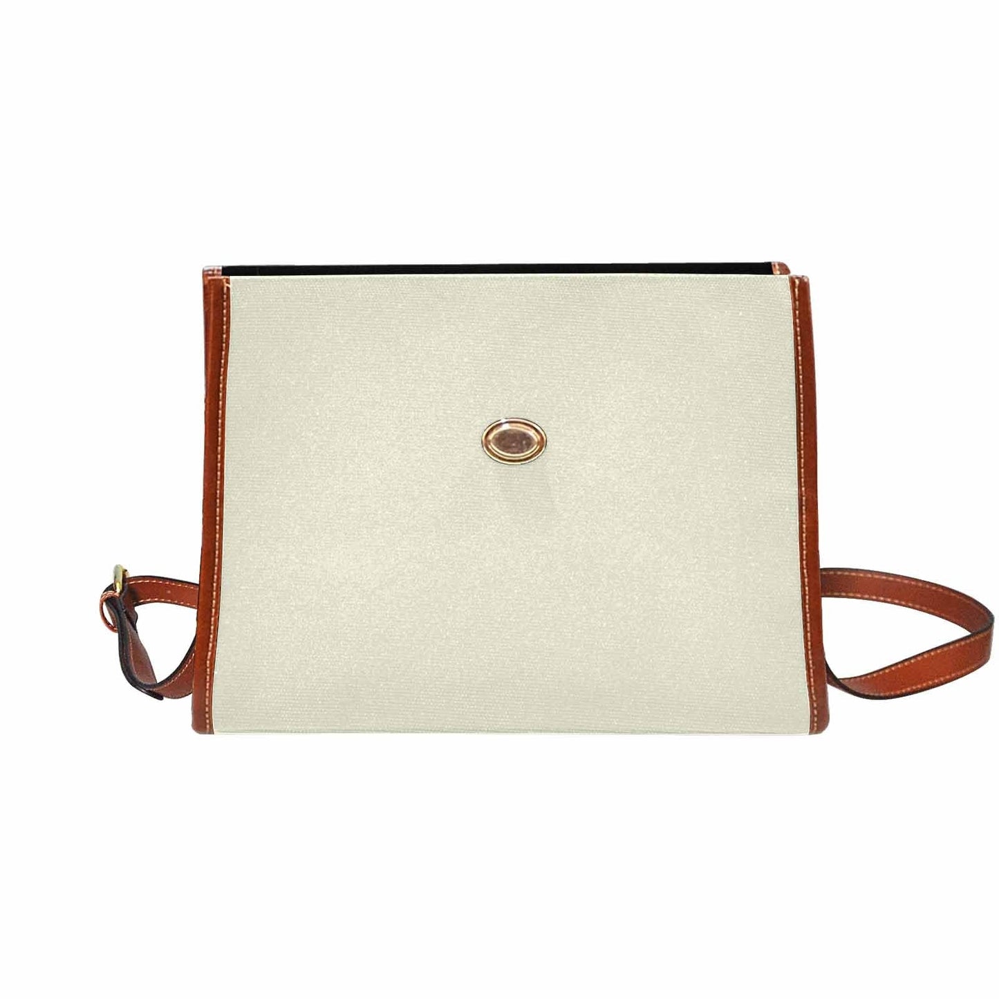 Canvas Handbag - Beige Waterproof Bag / Brown Crossbody Strap - Walbiz.com