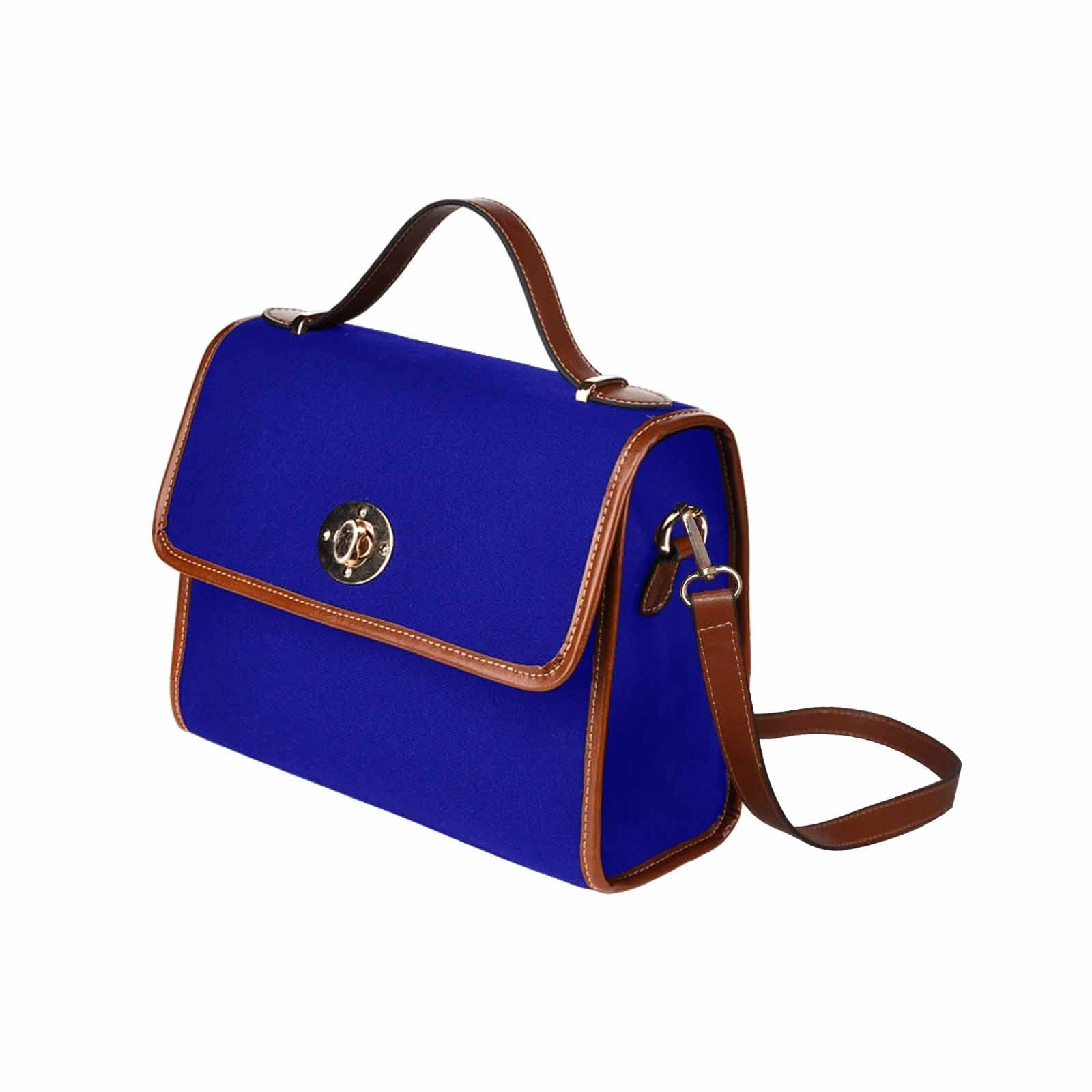 Canvas Handbag - Dark Blue Waterproof Bag /brown Crossbody Strap - Walbiz.com