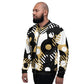Bomber Jacket for Men - Black Multicolor Retro Geometric Pattern