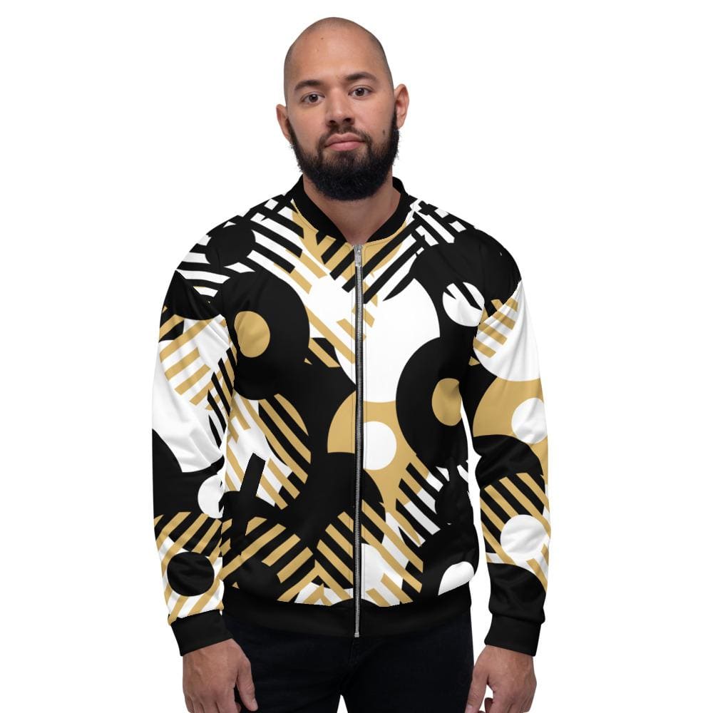 Bomber Jacket for Men - Black Multicolor Retro Geometric Pattern