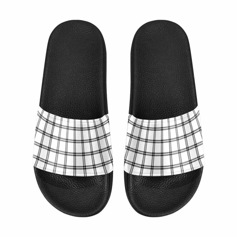 Mens Slide Sandals - Buffalo Plaid Black and White