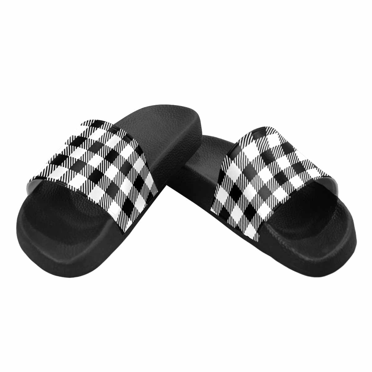 Mens Slide Sandals - Buffalo Plaid Black and White