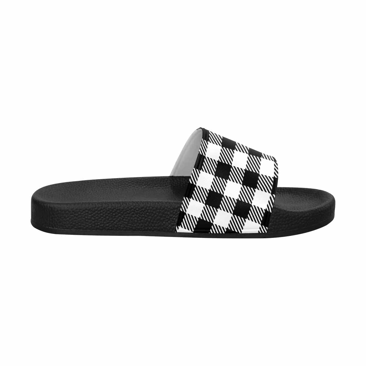 Mens Slide Sandals - Buffalo Plaid Black and White