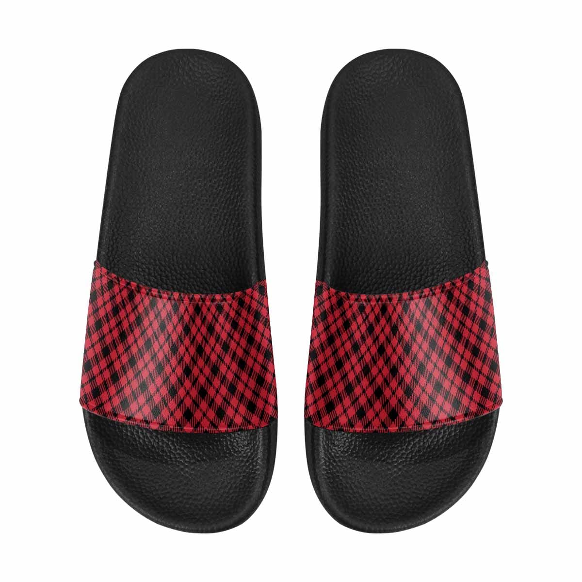 Mens Slide Sandals - Buffalo Plaid Red and Black