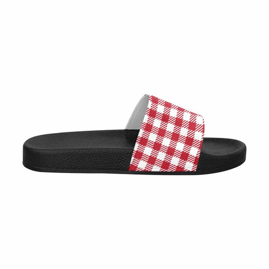 Mens Slide Sandals - Buffalo Plaid Red and White
