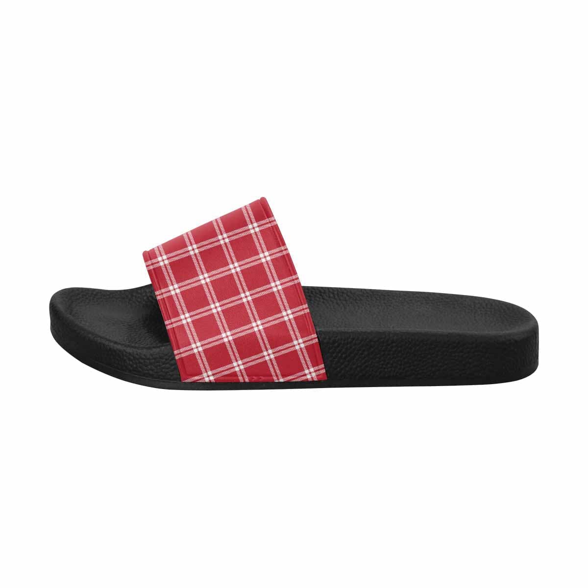Mens Slide Sandals - Buffalo Plaid Red and White
