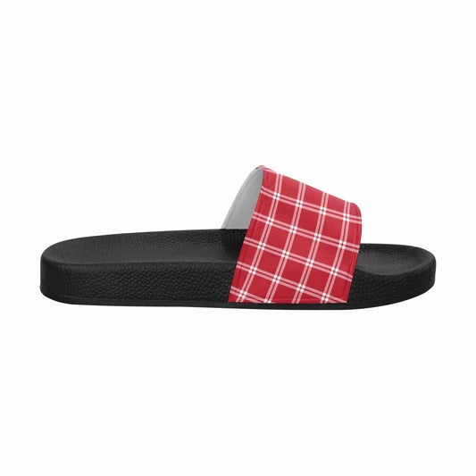 Mens Slide Sandals - Buffalo Plaid Red and White
