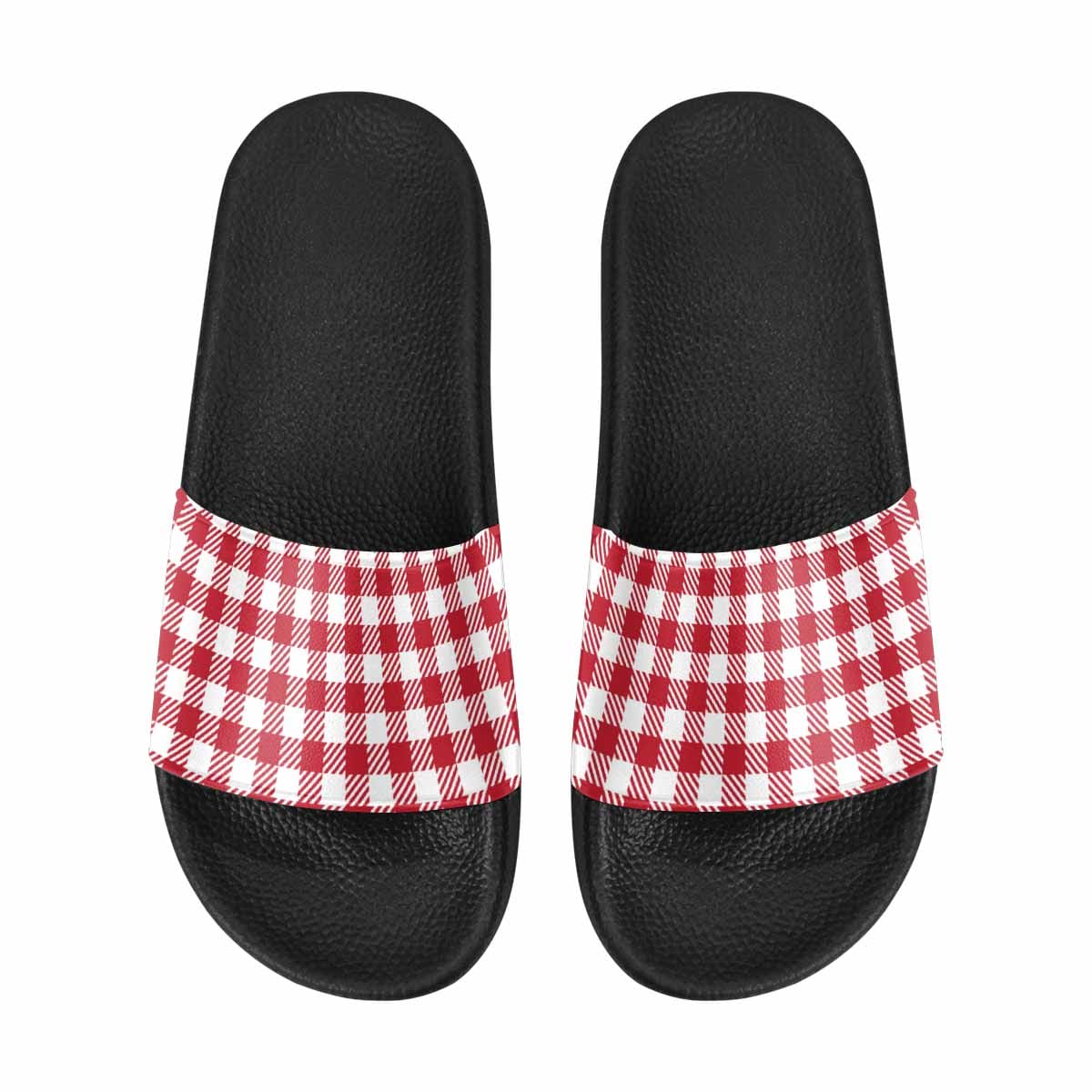 Mens Slide Sandals - Buffalo Plaid Red and White