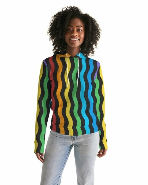 Womens Hoodie - Pullover Hooded Sweatshirt -Graphic/Rainbow Stripes - Walbiz.com