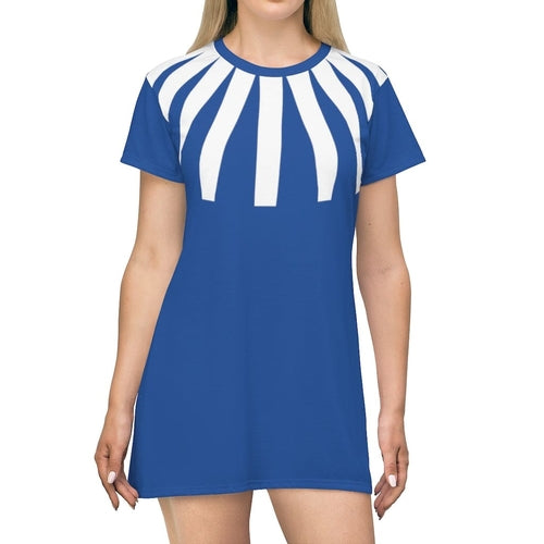 Uniquely You Womens T-Shirt Dress / Fan Top Grid White - Blue