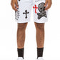 Bejewelled Chrome Skull Shorts EMS4107