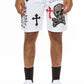 Bejewelled Chrome Skull Shorts EMS4107