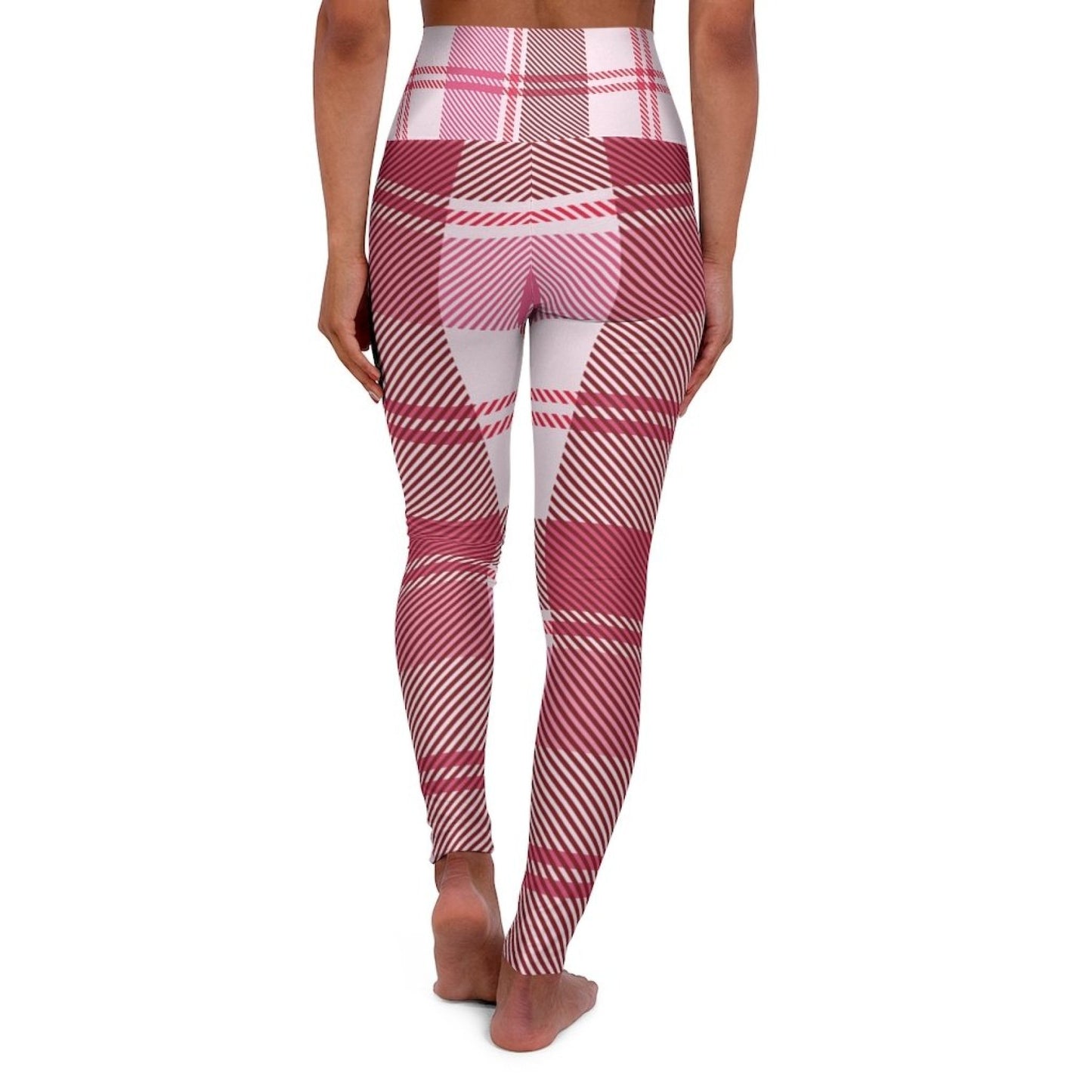 Womens Leggings, Pink And White Plaid Style High Waisted Fitness Pants - Walbiz.com