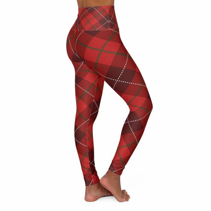 Womens Leggings, Red Plaid Style High Waisted Fitness Pants - Walbiz.com