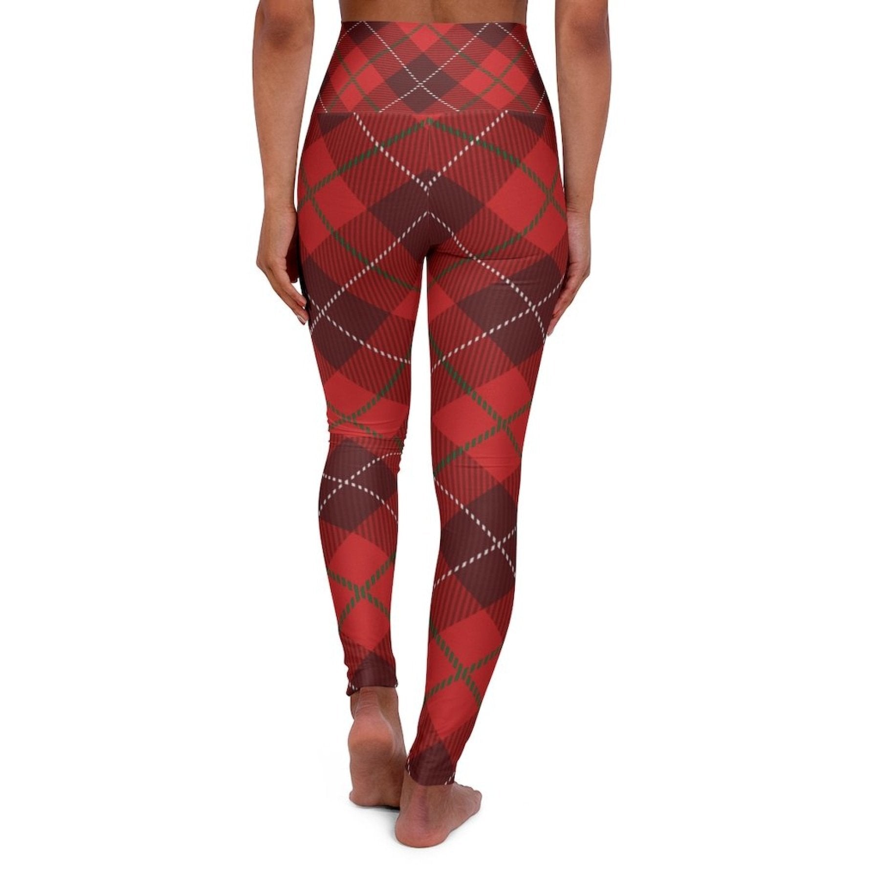 Womens Leggings, Red Plaid Style High Waisted Fitness Pants - Walbiz.com
