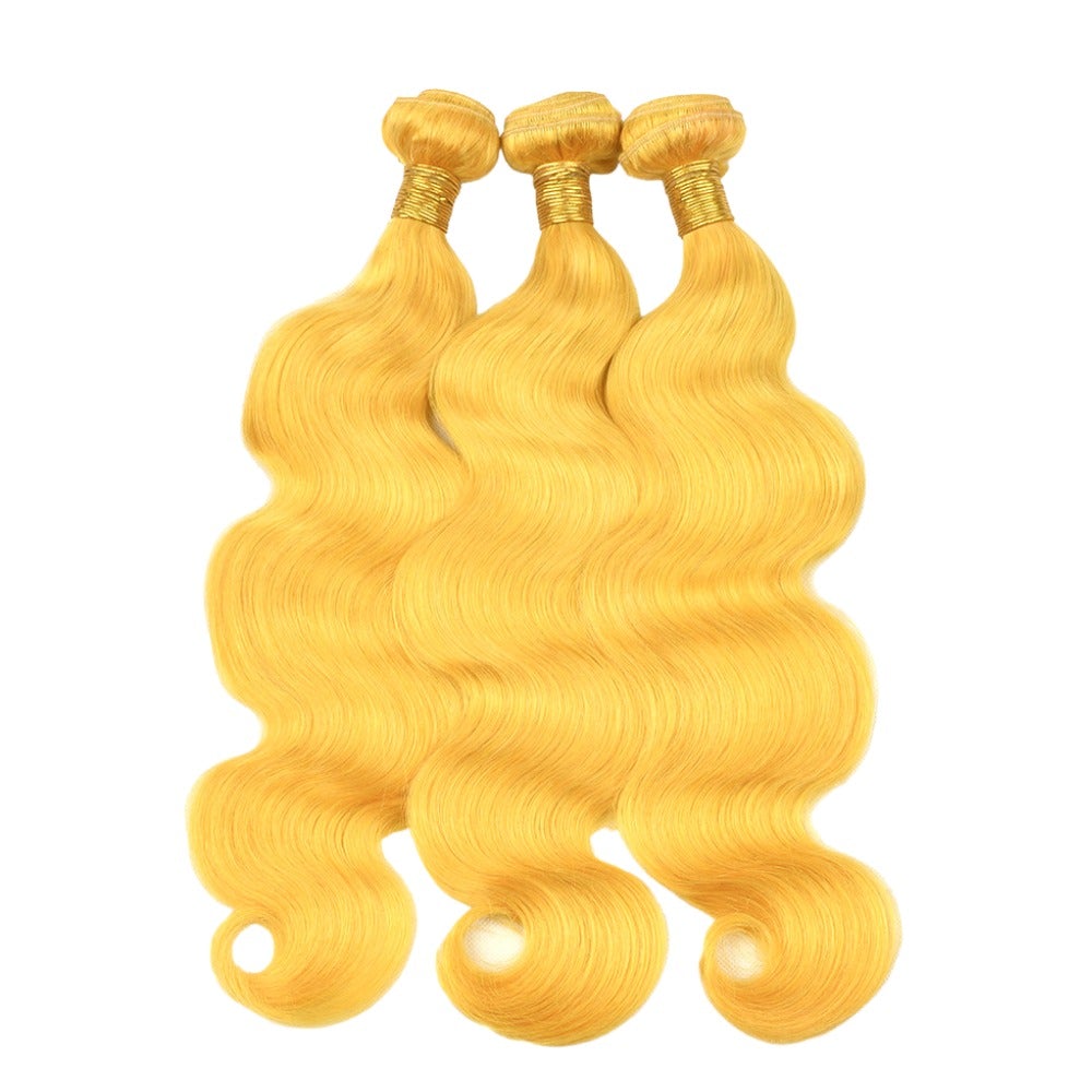 #Yellow 10A Grade #1B/Yellow Body Wave 3/4 BUNDLES with CLOSURES & FRO