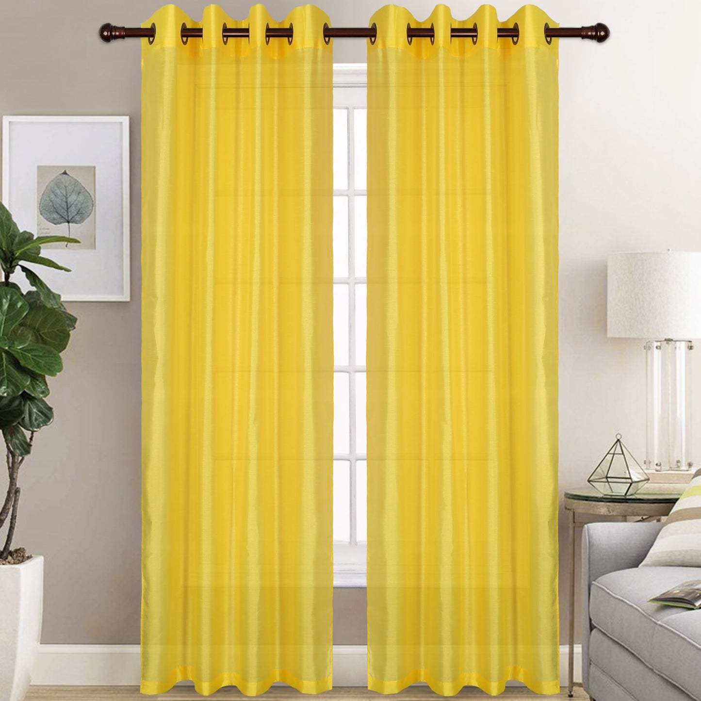 Christina - Faux Silk Semi Sheer Panel - Set of Two - Assorted Colors