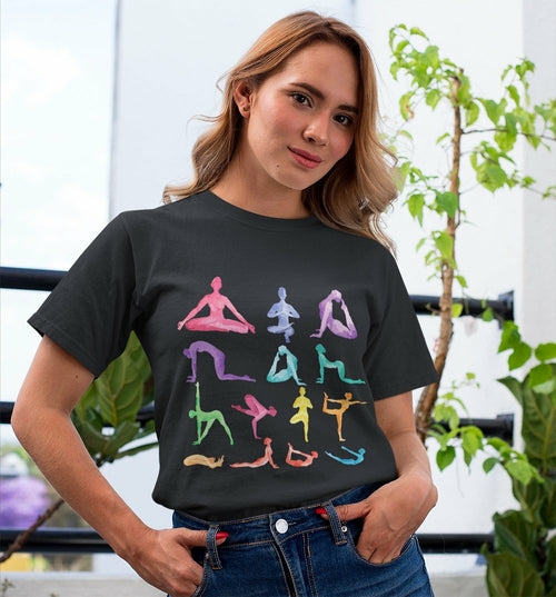 Yoga Poses Print Jersey Short Sleeve Tee - Walbiz.com